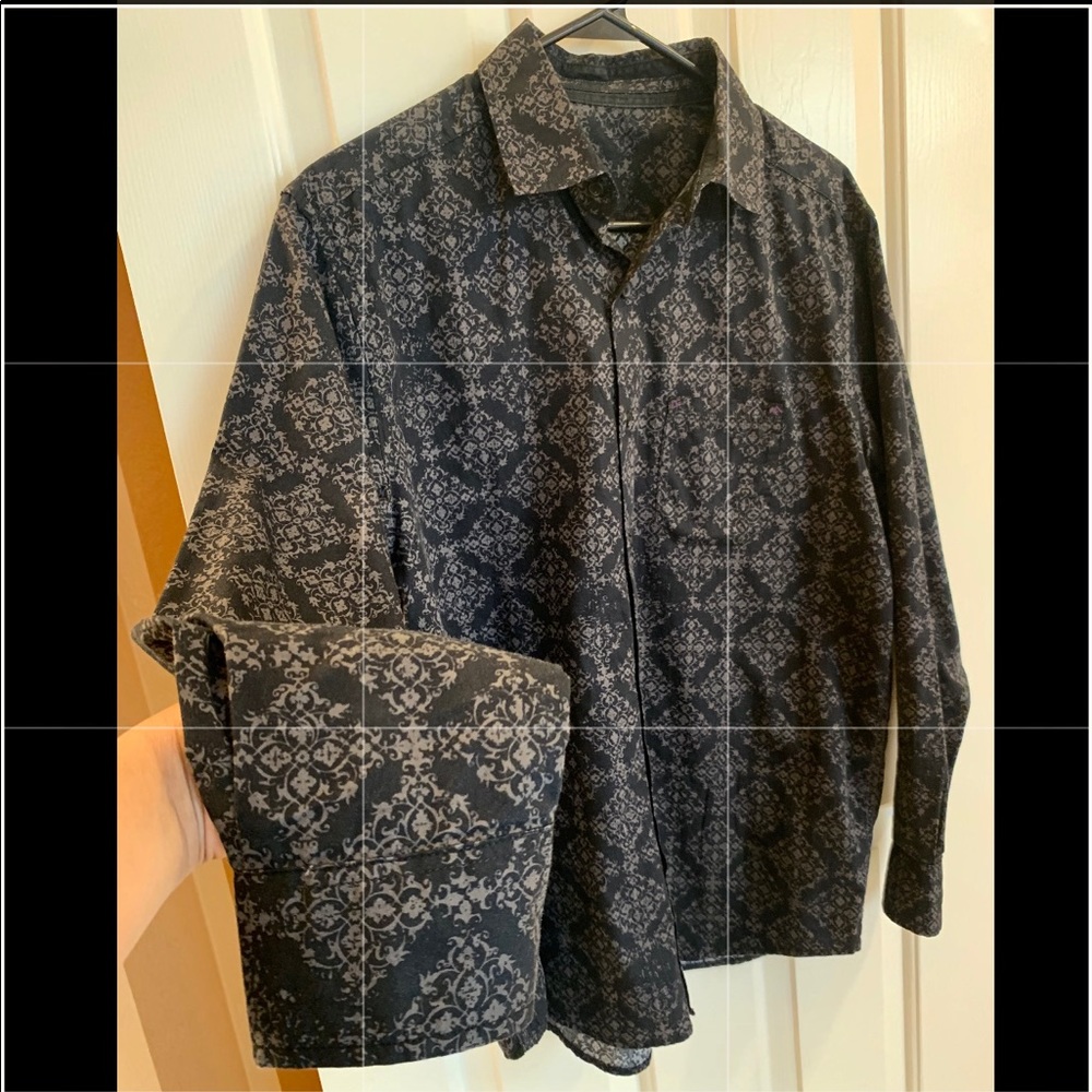 Black Cotton dress shirt grey diamond filigree 16